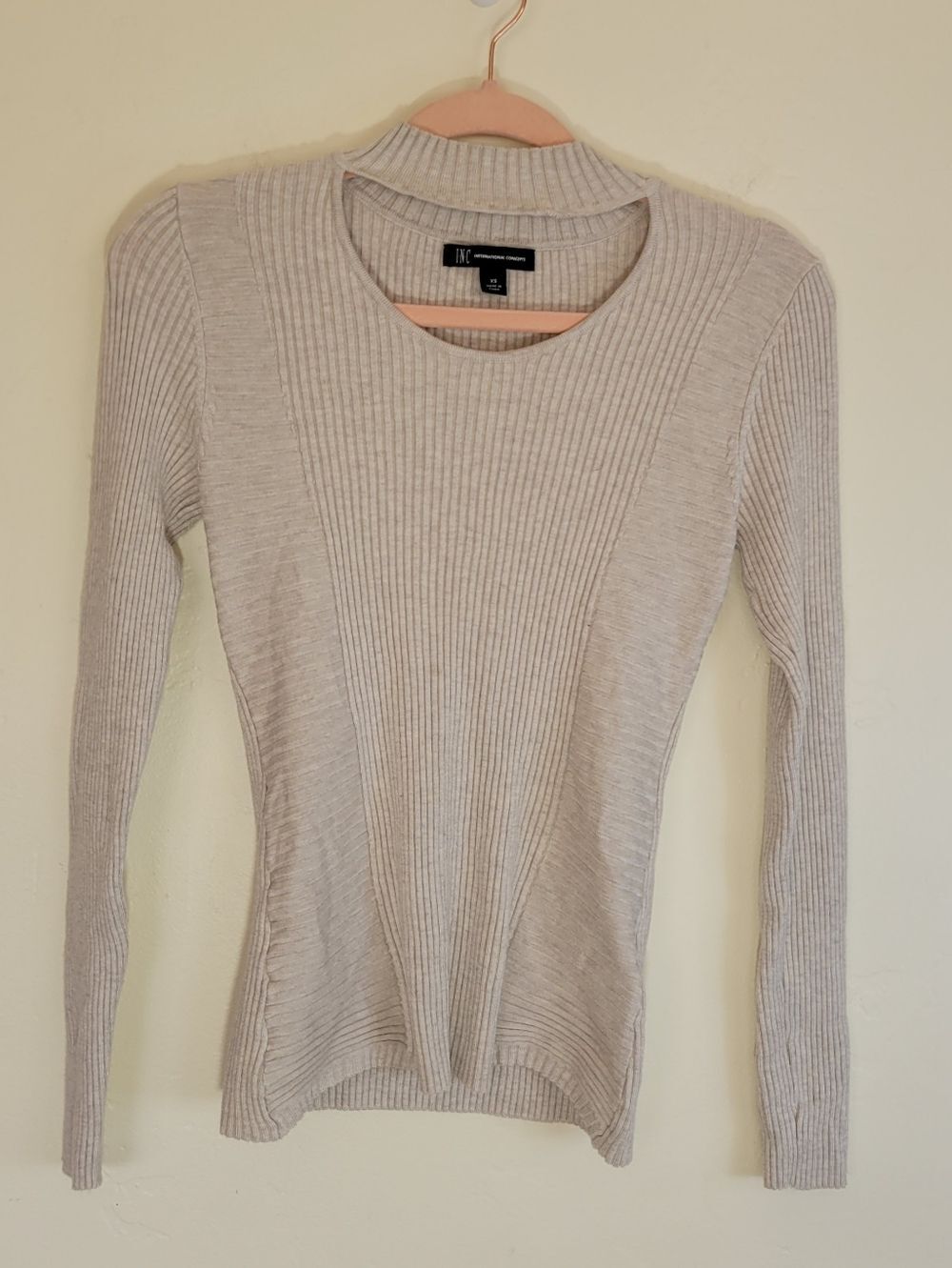 INC Express Women's Ribbed Crew Neck Sweater - Tan Size XS.